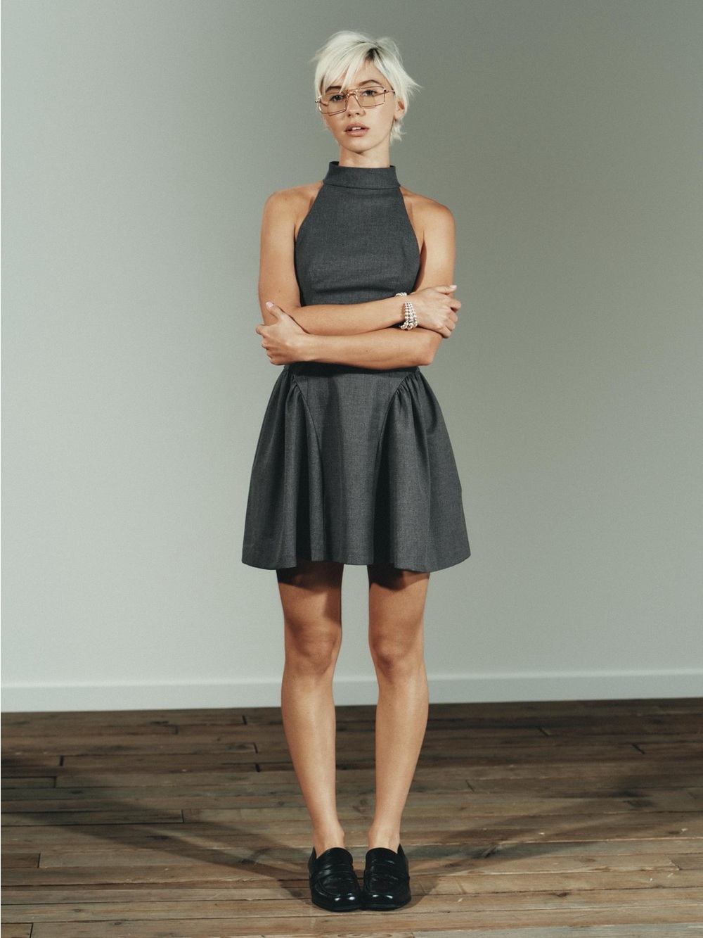 Zara Dark Gray Halter Circle Skater Dress
